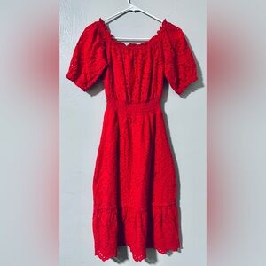Betsey Johnson Red Eyelet Off-Shoulder Midi Dress